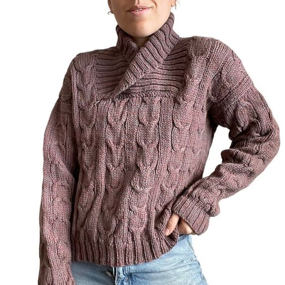 Vintage Womens Purple Red Hand Knit Fisherman Chunky Wool Cable Sweater Sz M - Picture 1 of 7